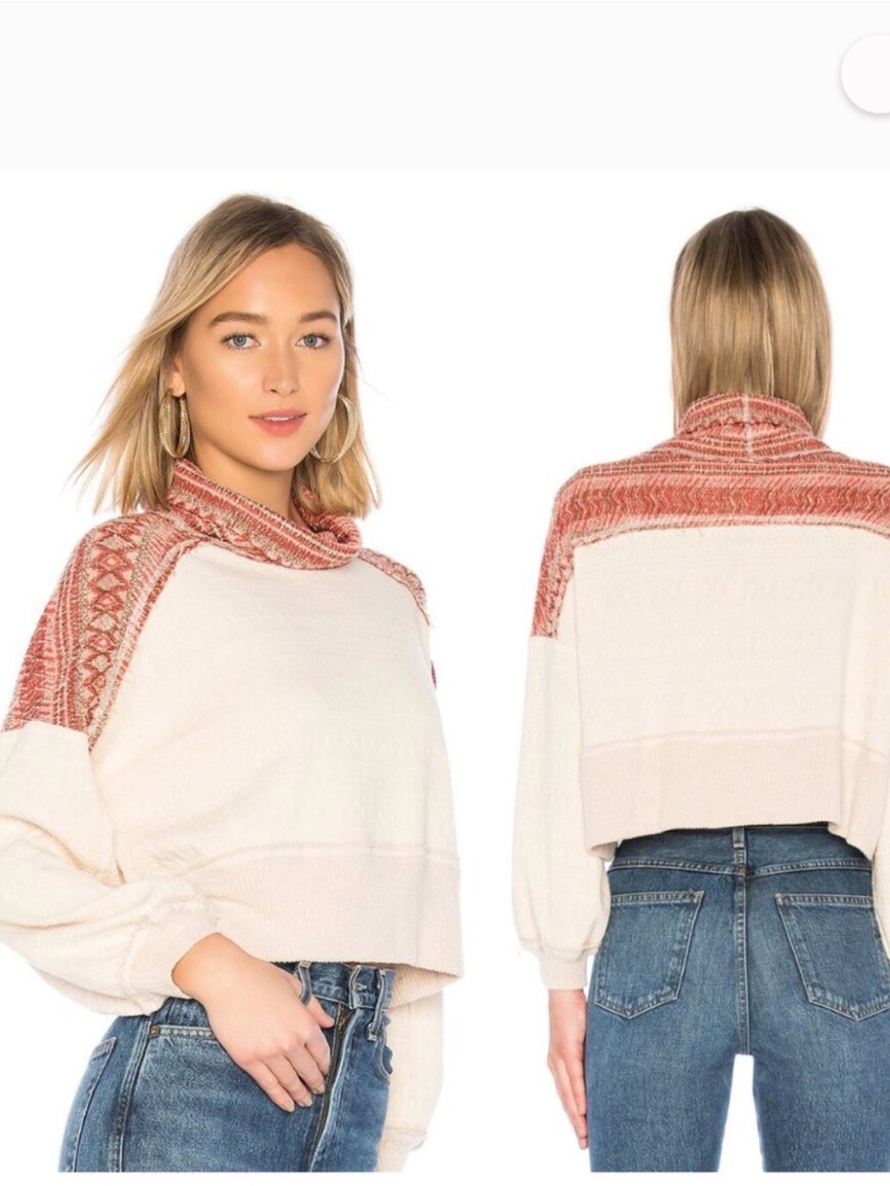 We The Free Cream and Rust Knit Pullover